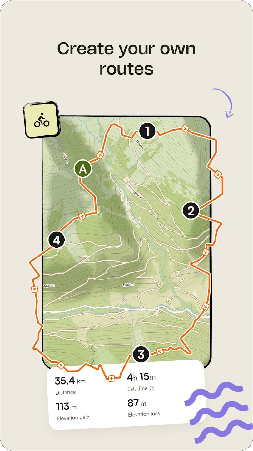 Komoot hiking route search screenshot