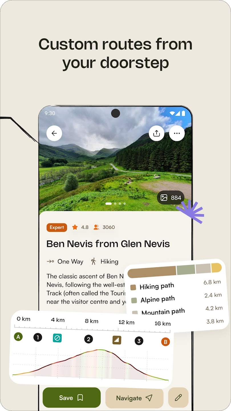 Komoot route planning map screenshot