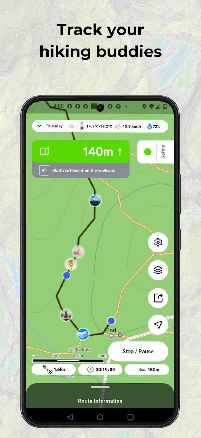 WayMe Hike Together group map screenshot