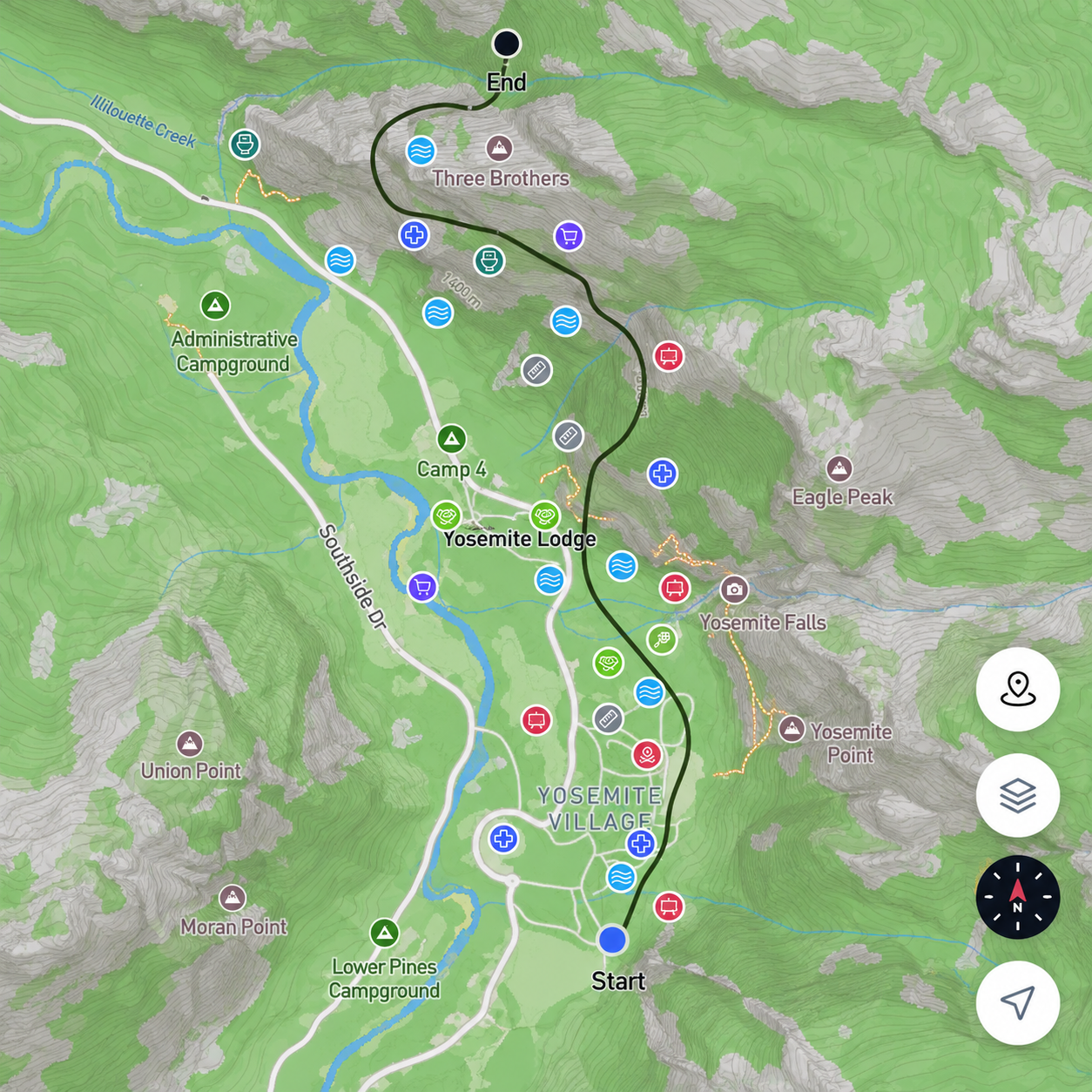Trail map with comfort score and nearby facilities