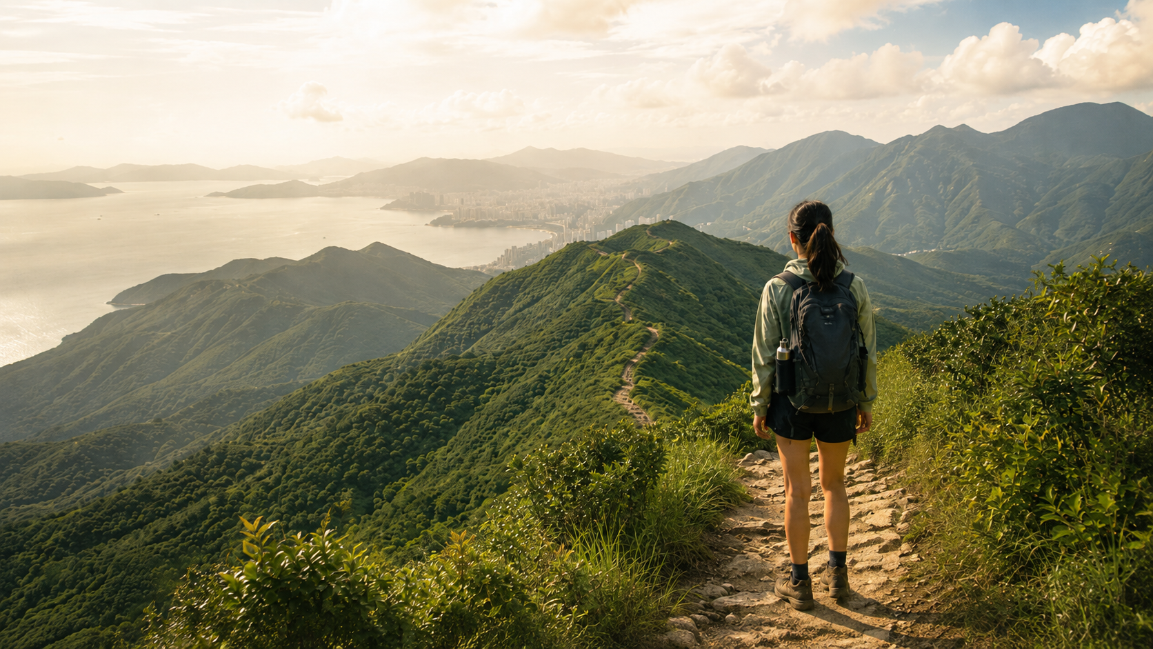 Hiker walking along a mountain trail