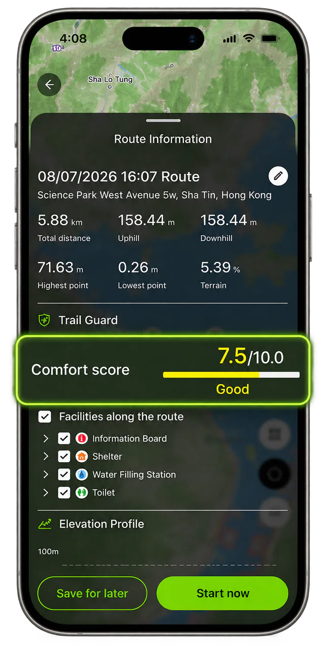 WayMe app showing the Comfort Score