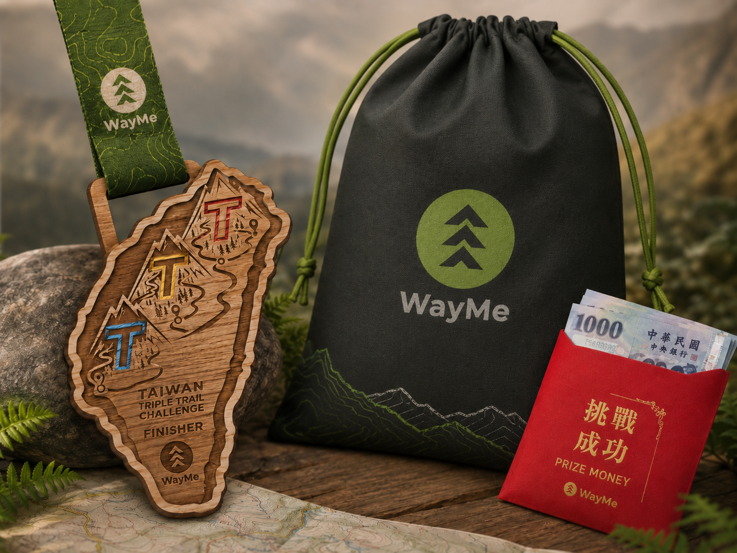 Prize visual placeholder showing a WayMe TTT medal, mystery goodie bag, and prize money