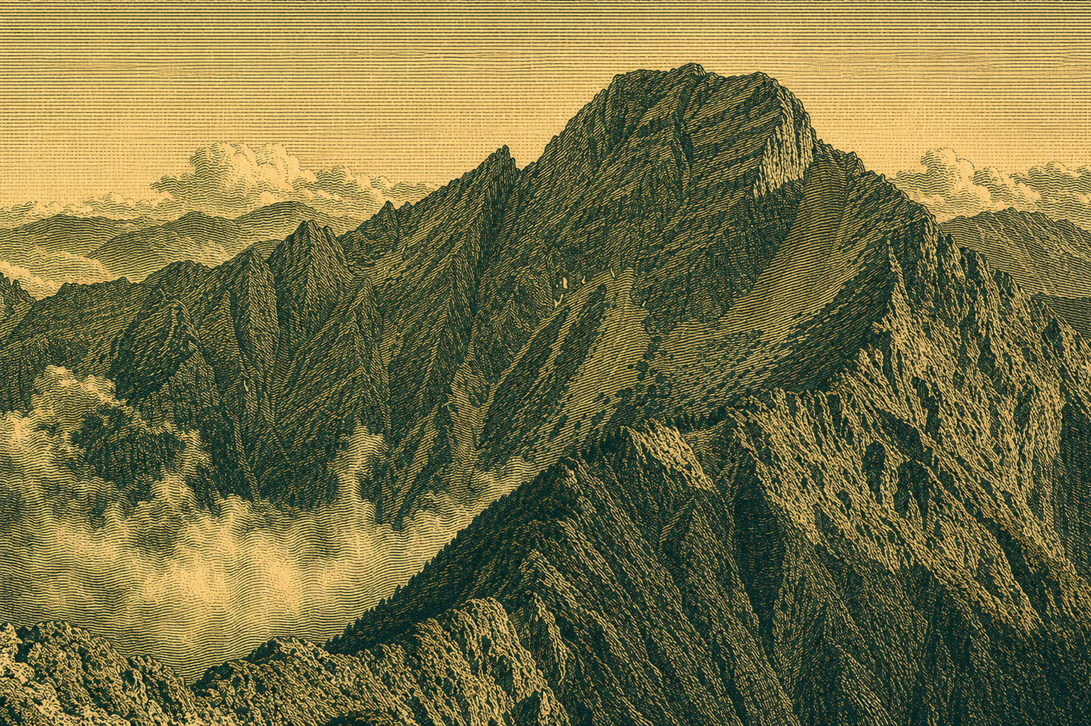 High mountain summit rising above clouds in Taiwan