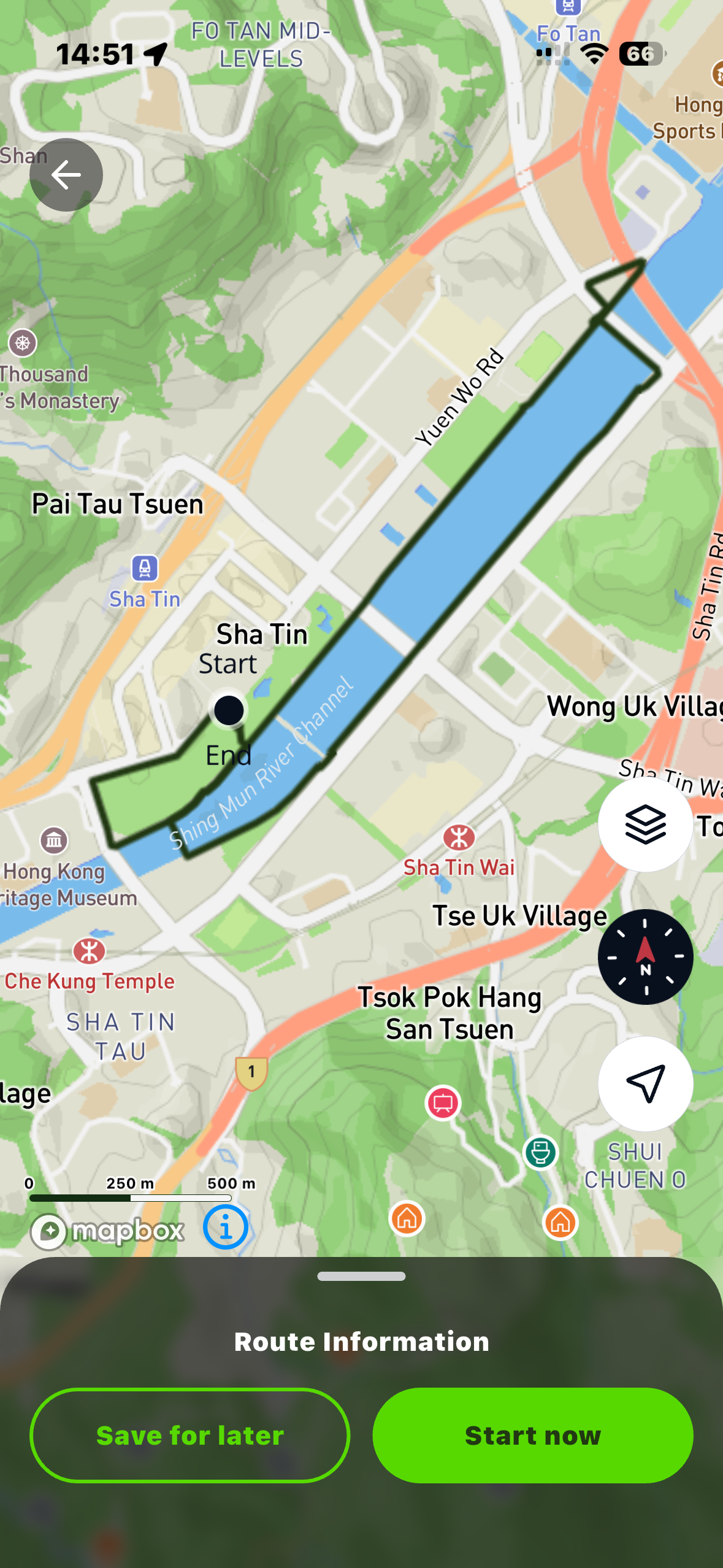 Route overview map for Shatin Riverside Moon Walk